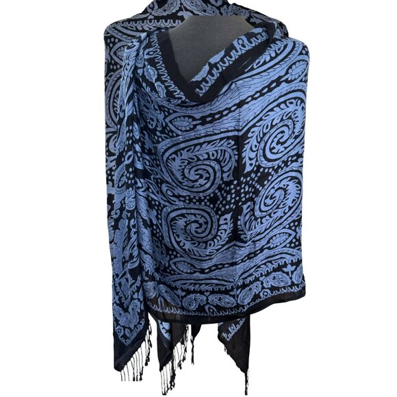 Bijoux Terner Pullover Kimono Scarf Wrap Blue Black Paisley Jacquard Print NEW - Picture 10 of 10